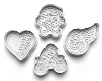 Dirt Bike Theme Cookie Cutters Set + Stamps for Baking, Crafts, Dough 0874