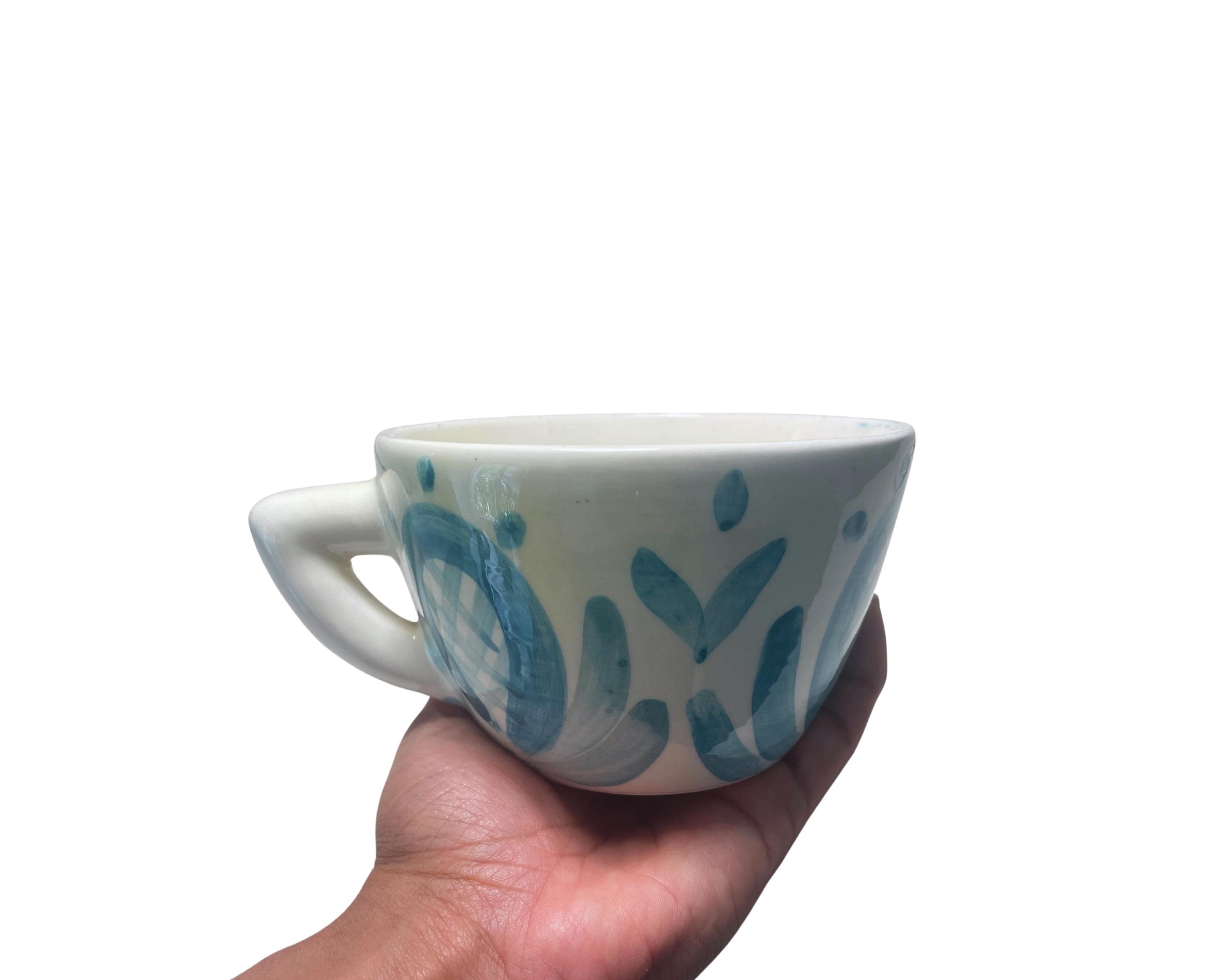 手描き陶器マグカップ：スペインの青い花柄の職人陶器 - Etsy 日本