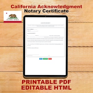 California Acknowledgment Notary Form | Fillable HTML and PDF | Instant Download