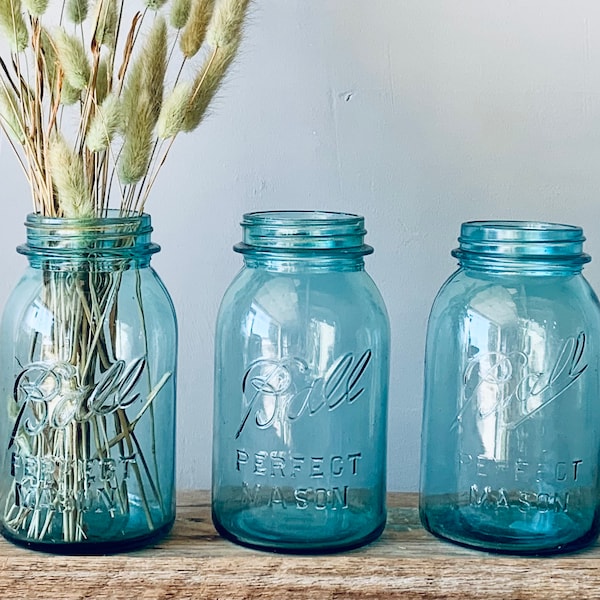 No 1 Blue Ball Jar | Quart Size Blue Mason Jar | Vintage Canning Jar | Antique Canning Jar | Rustic Wedding | Flower Vase | Atlas