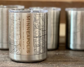 Custom Map Travel Mug | Custom Map Gift |  Insulated 10 oz Stainless Steel Travel Mug | Anywhere Laser Engraved | Stainless Steel Coffee Mug