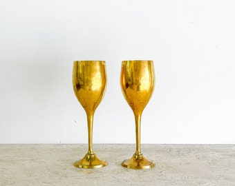 Mid Century Gatco Solid Brass Wine Glasses Goblet Set of 2 MCM Barware Wedding Gift Brass Goblet Vintage Bar Anniversary Gift Bar Gift