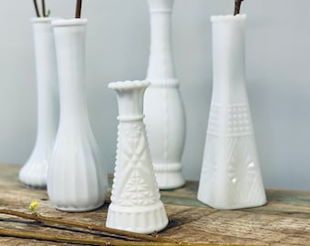 Vintage Milchglas Vasen Kollektion | Weiße Vintage Vasen | Antike Milchglas Vase | Vintage Vasen | Hochzeit Vasen | Brautschmuck | Mantel Display