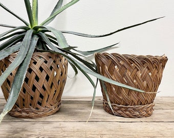 Boho Basket Planter Wicker Woven Waste Basket Pot Tall Basket Dog Toys Cat Toys Trash Basket Fiber Pot Boho Vintage Rattan Natural