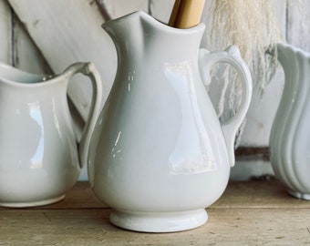 Extra Large White Pitcher Iron Stone Pitcher | White Pitchers | Ironstone Pitcher | Modern Farmhouse Decor White Stoneware Pottery