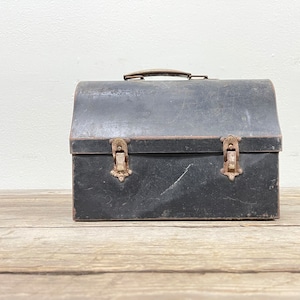 Metal Lunch Box with Thermos American Thermos Bottle Co. Antique Workman's Lunchbox Retro Victory Dome Top Lunch Pail Photo Prop image 1