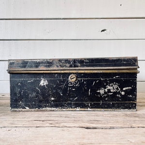 Vintage Metal Box | Cash Box | Black Metal Box | Craft Storage Card Box Card Display | Rustic Metal Storage | Industrial Desk Organization