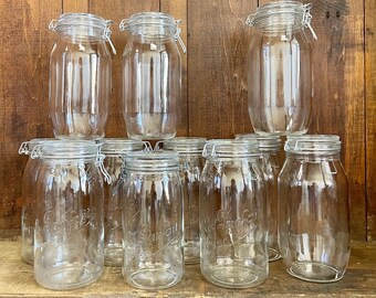 Parfait French 2 Litre Vintage Glass Canning Jars | Antique Arc Luminarc Large Clear Glass Jar with Wire Lid Made in France Mason Jar