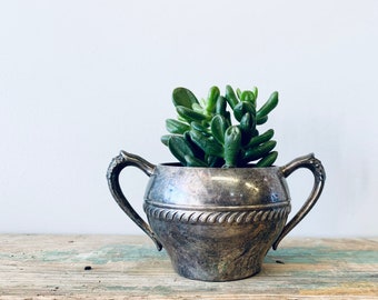 Vintage Silver Sugar Bowl | Antique Silver Bowl | Small Silver Bowl with Handles | Braid Pattern | Ornate | Shabby Chic | Tarnished Patina