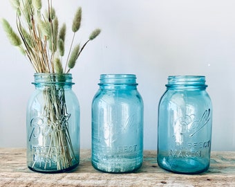 No 12 No 8 No 10 Blue Ball Jar | Quart Size Blue Mason Jar | Vintage Canning Jar | Antique Canning Jar | Rustic Wedding | Flower Vase