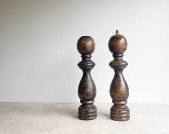 Wooden Salt and Pepper Grinders Turned Wood Spindle Salt and Pepper Shakers Set of Two