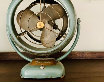 Vintage Vornado Fan | Blue Green Vintage Fan | Retro Industrial Fan | Small Vintage Fan | 2-Speed Fan | 1950s Fan Works | Model D16C1-1 D50