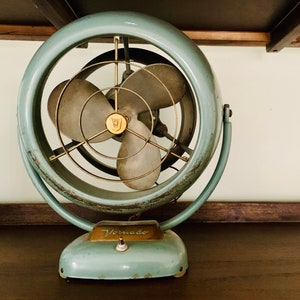Vintage Vornado Fan | Blue Green Vintage Fan | Retro Industrial Fan | Small Vintage Fan | 2-Speed Fan | 1950s Fan Works | Model D16C1-1 D50