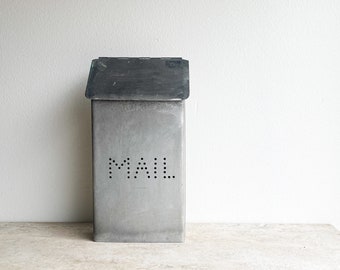 Vintage Tin Mailbox Antique Metal Mailbox Mail Slot Doorstep Mailbox Small Mailbox Mail Decor Letters Galvanized Farmhouse Industrial