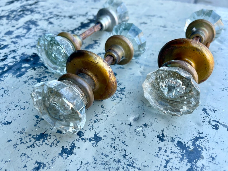 Antique Crystal Doorknobs Brass Interior Bedroom Doorknobs Bathroom Doorknobs Clear Glass Antique Hardware Door Knob Set 12 Point 画像 9