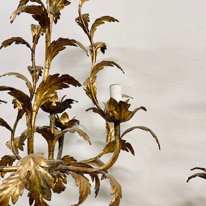 RESERVED - KAREN MARTIN - Gold Leaf Small Chandelier Art Nouveau Hollywood Regency Swag Chain Candleabra Bulb Gilt Bronze Lighting Tole