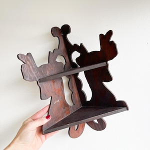 Small Wall Hung Corner Wood Shelf Ornate Curvy Scroll Handmade Dark Wood Bathroom Kitchen Spice Rack Rustic Shelves Display Curio