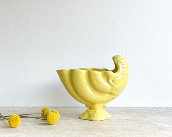 Yellow Mid Century Planter Dish Pottery | Mid-Century Conch Planter | Houseplant | Butter Yellow Planter Made in USA