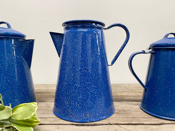 Vintage Blue Speckled Enamel Camping Coffee Pot Percolator Home Decor 