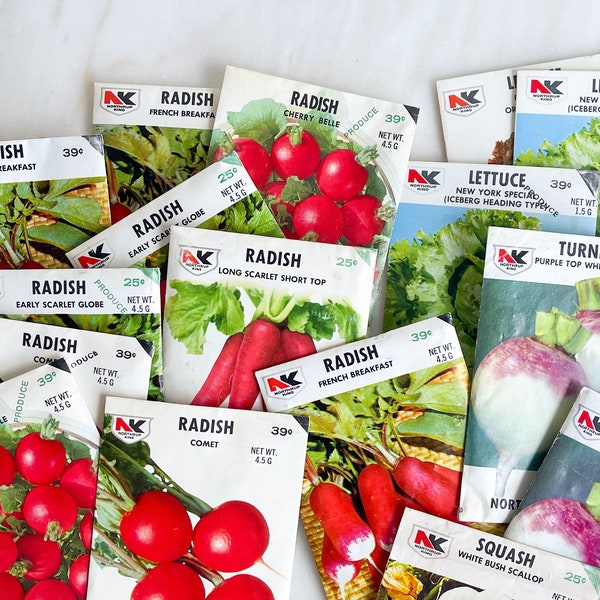 Vegetable Seed Packets Antique Vintage Northrop King Flower Seeds Spring Display