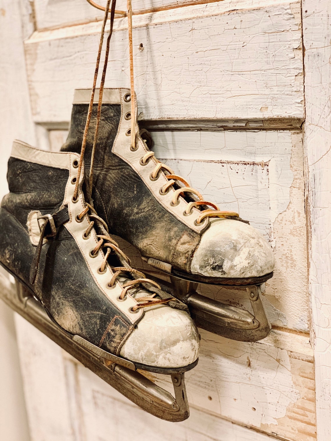 Antique Mens Ice Skates Black Ice Skates Black and White Etsy