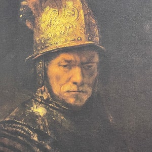 The Man with the Golden Helmet Rembrandt Painting Art Mid Century Dutch Artist Oil Lithograph Giclee Canvas Classic Art Museum Holland image 4