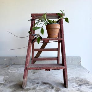 Vintage Holz Trittleiter rustikales primitives Werkzeug verbrannt rotem Display Tritthocker Tritthocker Pflanzenständer moderne Bauernhaus Holzleiter zwei Stufen