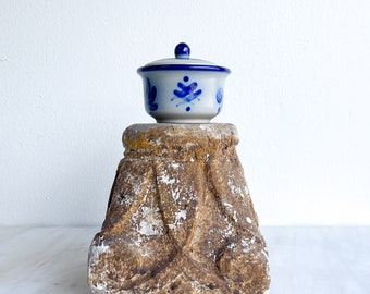 German Salt Glaze Cobalt Blue Sugar Bowl with Lid Small Salt Glaze Bowl with Lid Blue and White Salt Glaze Floral Dish Pottery Stoneware