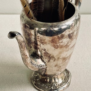 Silver Pitcher Antique Pitcher Tarnished Silver Vase Display Flowers Branches Shabby Chic Silverplate image 5