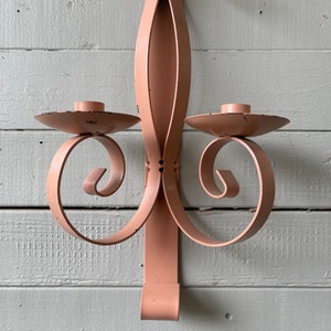 Pink Sconce Taper Candleholder Wall Hung Shabby Chic Metal Sconce Girly Pink Decor Outdoor Balcony Patio Vintage Curvy Candle Holder image 2