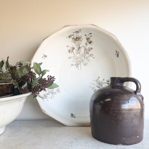 Ironstone Wash Basin Large White Floral Bowl Heavy Stoneware Shabby Chic Antique China Brown and White Modern Farmhouse image 2