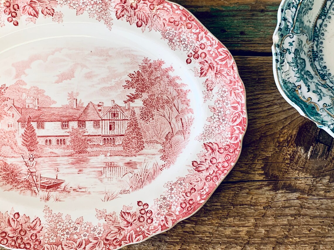 J & G Meakin Romantic England Plate Burgandy Igntham Mote Etsy