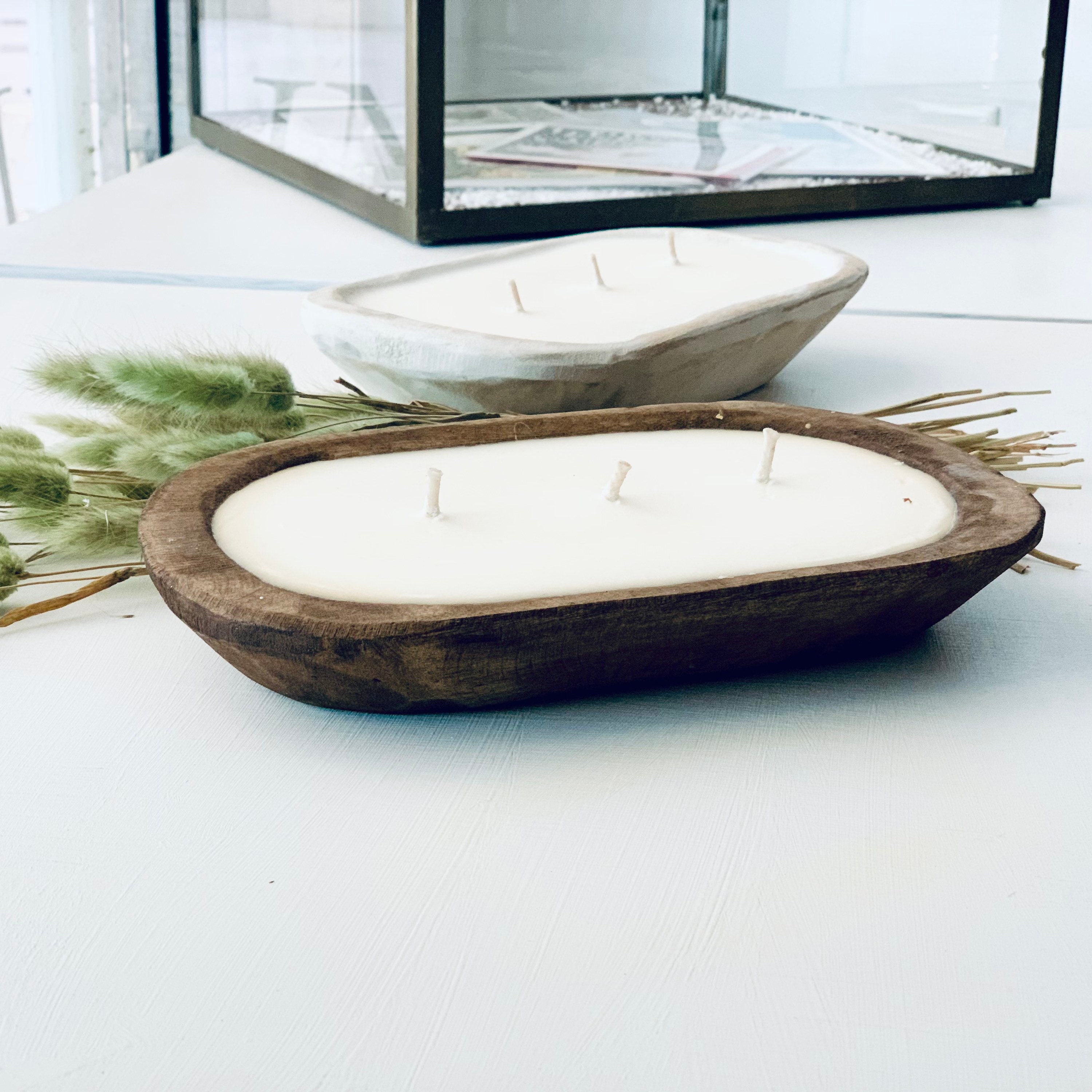 Dough Bowl Candle Wood Dough Bowl Candles Whitewashed Etsy