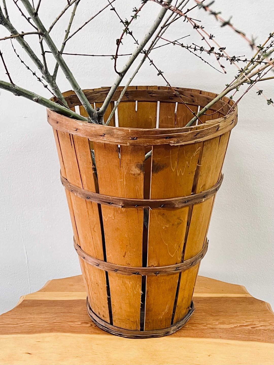 Tall Banana Basket Vintage Rustic Wood Wooden Display Branches Birches ...