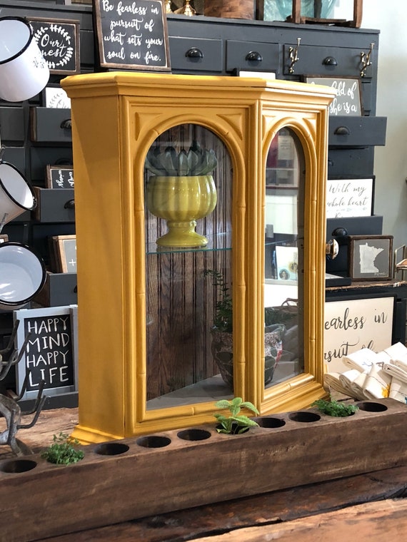 Little Yellow Cabinet Glass Cabinet Small Cabinet Etsy