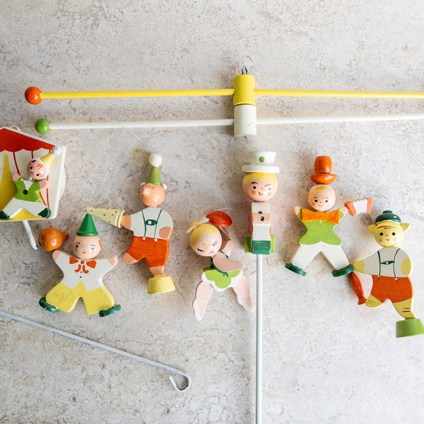 1950s Vintage Baby Gift Hand painted Musical Circus Mobile by IRMI M811 Wooden Mobile Originals by "IRMI" Hand painted working