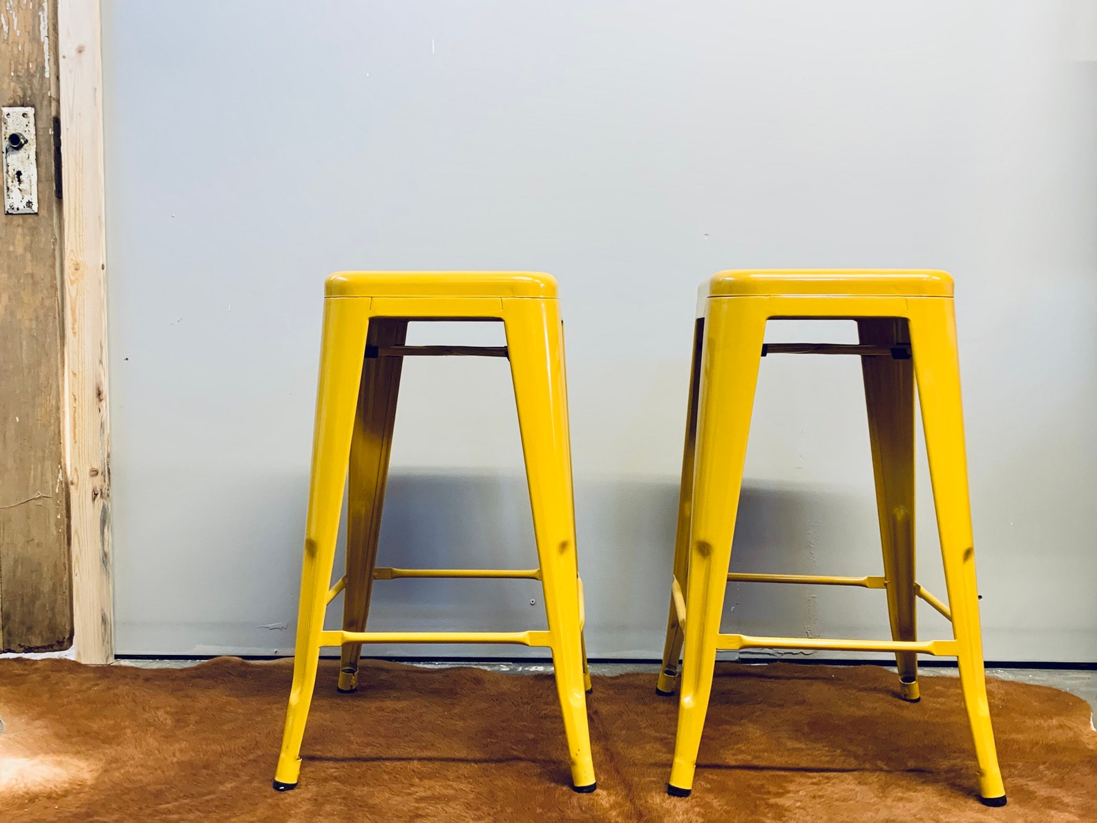 Set of 2 Yellow Metal Bar Stools Painted Metal Bar Stools Etsy