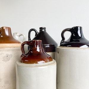 Antique Stoneware Jug Whiskey Beige Brown and Jug Crocks Pottery Jars Brown Saltglaze Primitive Display Modern Farmhouse French Farmhouse