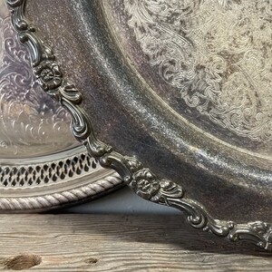 15 Oneida Silver Plate Tray Ruffled Edge Floral Etched Tarnished Round Serving Tray Silver Platter Oneida Ltd Accents Du Maurier image 6