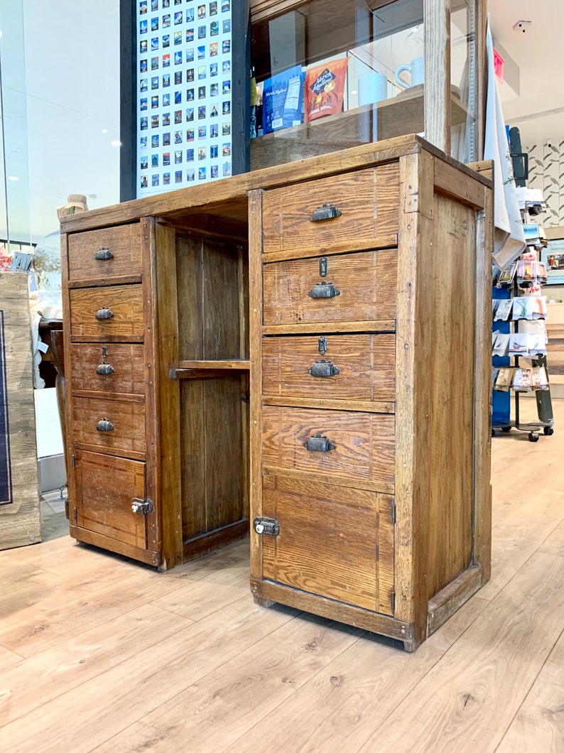 Antique Standing Desk Desk with Drawers Large Wood Desk Etsy