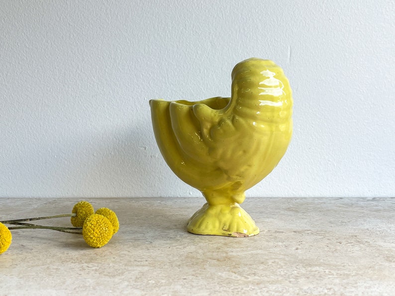 Yellow Mid Century Planter Dish Pottery Mid-Century Conch Planter Houseplant Butter Yellow Planter Made in USA image 3