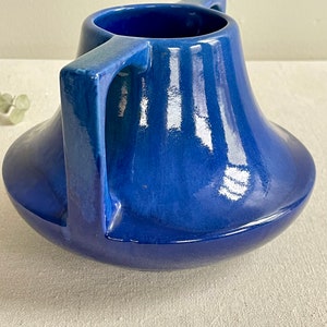 Cobalt Blue Haeger Eve Vase Drip Glaze Double Handle Arts Crafts Style Pottery USA image 4