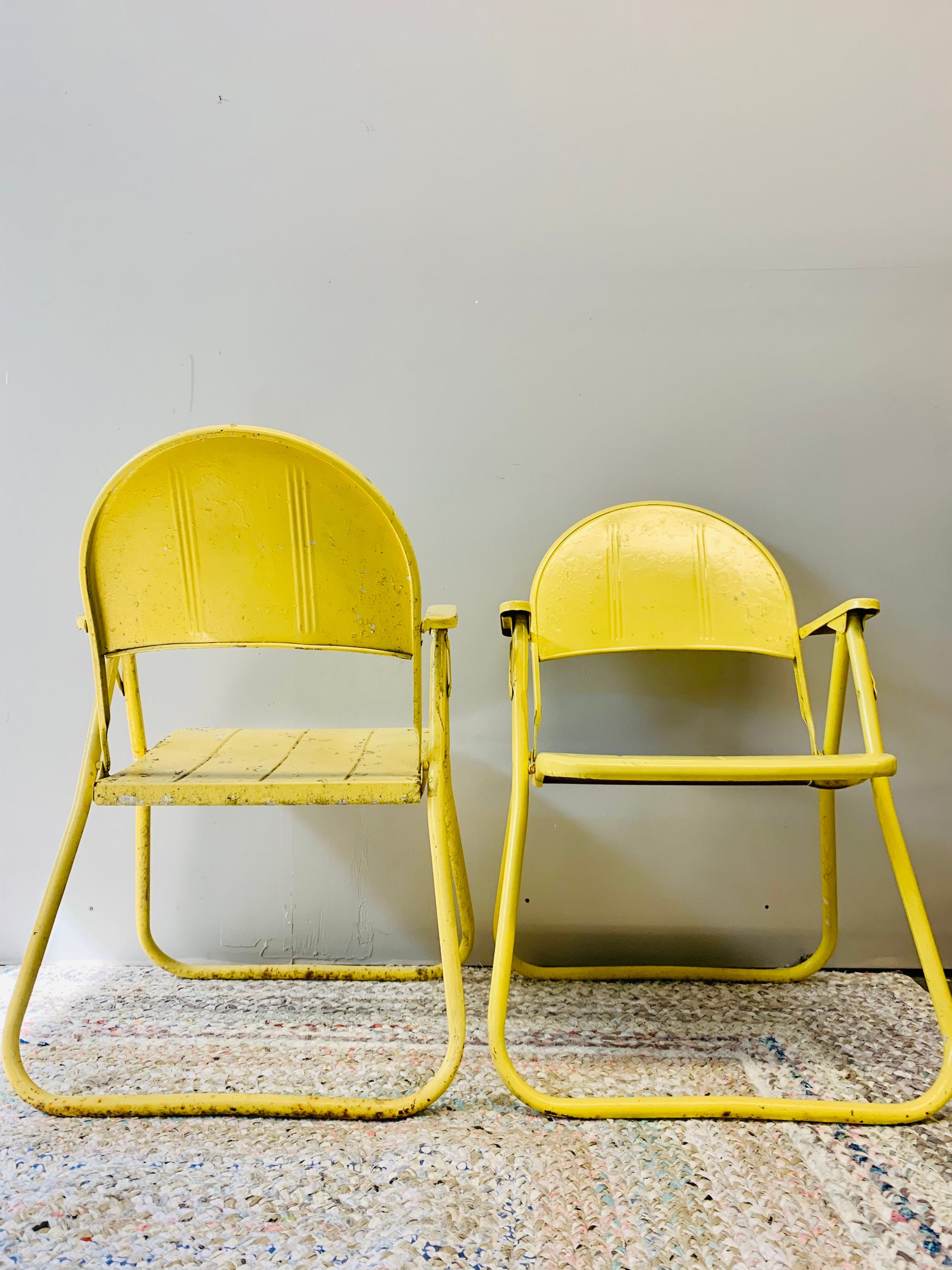 Sillas de patio de metal amarillo vintage / muebles de | Etsy