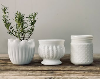 Milk Glass Randall Pot | Milkglass Planter | Fenton Glass | Hobnail | Wheat | Scalloped | White Glass Planter | 4 inch Planter Vintage