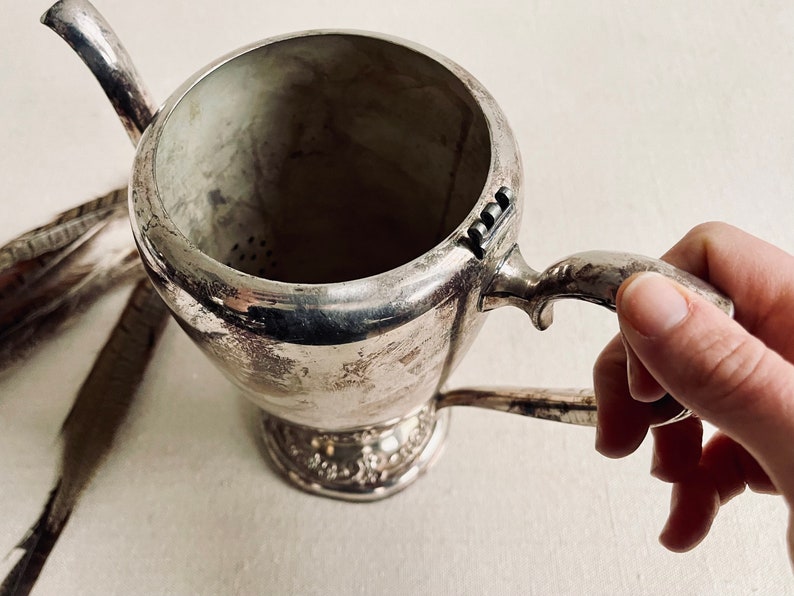 Silver Pitcher Antique Pitcher Tarnished Silver Vase Display Flowers Branches Shabby Chic Silverplate image 7