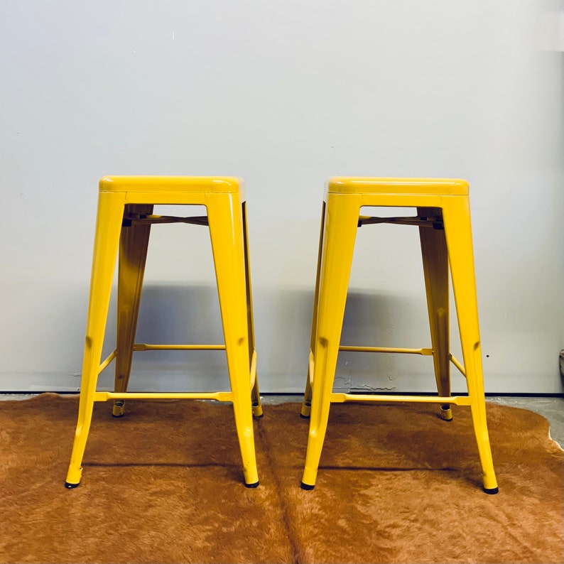 Set of 2 Yellow Metal Bar Stools Painted Metal Bar Stools Etsy