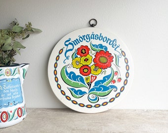 Swedish Smorgardsbord Board Berggren Trayner Charcuterie Board Round Wooden Cutting Board Rosemauling Hand Painted Wall Hung Scandi Decor