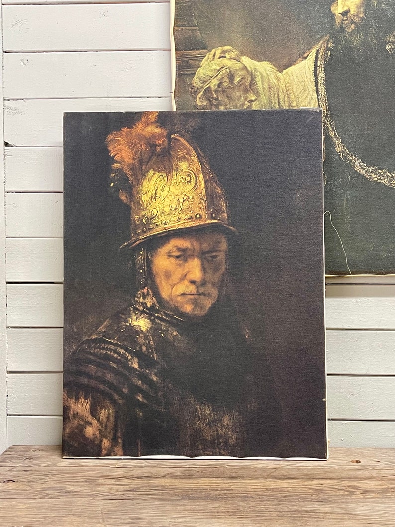 The Man with the Golden Helmet Rembrandt Painting Art Mid Century Dutch Artist Oil Lithograph Giclee Canvas Classic Art Museum Holland image 3