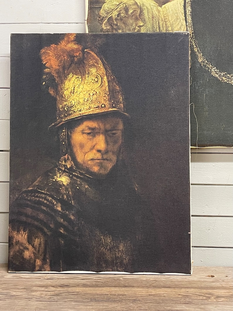 The Man with the Golden Helmet Rembrandt Painting Art Mid Century Dutch Artist Oil Lithograph Giclee Canvas Classic Art Museum Holland image 1