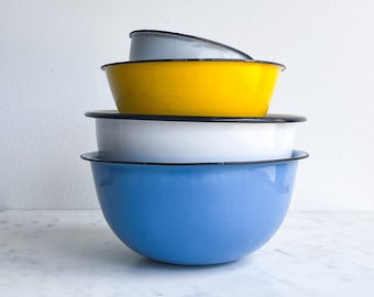 Black and White Blue Yellow Enamel Bowl Modern Farmhouse European French Farmhouse Kitchen Camping Washing Metal Bowl Wash Basins Bowls